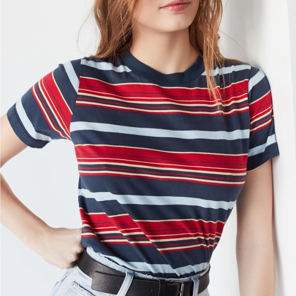 NWT ROLLAS Urban Outfitters striped blue red t shirt size M